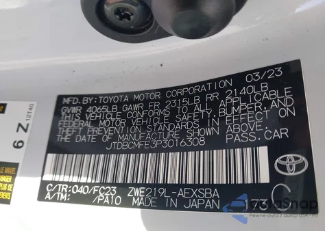 2023 Toyota Corolla Hybrid Se z USA, uszkodzony, nr VIN JTDBCMFE3P3016308